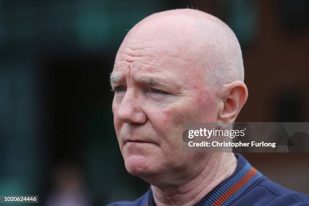 Steve Kelly, brother of Hillsborough victim Michael Kelly, speaks to the media after Sir Norman Bettison was granted a stay of proceedings during a...