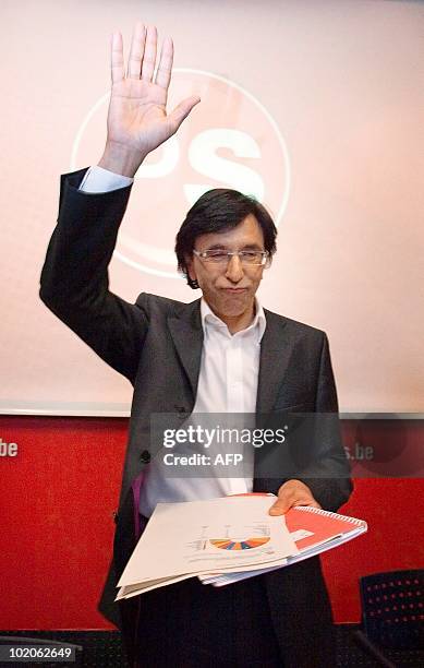 Chairman Elio Di Rupo gestures as he attends a special bureau meeting of French-speaking socialist party PS, on June 14, 2010 in Brussels, after...