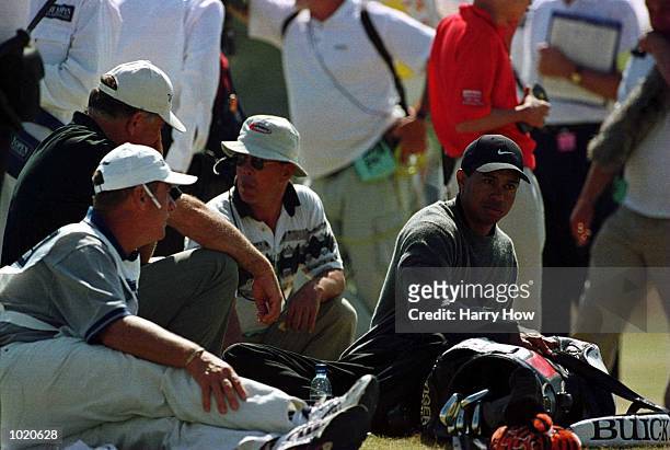 Tiger Woods of the USA on the fifth tee waiting for slow play during Second round of the British Open Golf Championships at the Old Course, St...