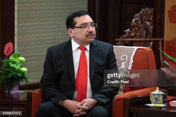 Medardo Gonzalez, a Salvadoran politician, Secretary General of the ruling party of El Salvador, talks during his meeting with Chinese Vice President...