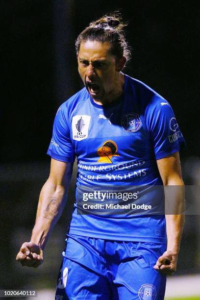 Jonatan GERMANO of Avondale celebrates a goal during the FFA Cup round of 16 match between Avondale FC and Devonport Strikers at ABD Stadium on...