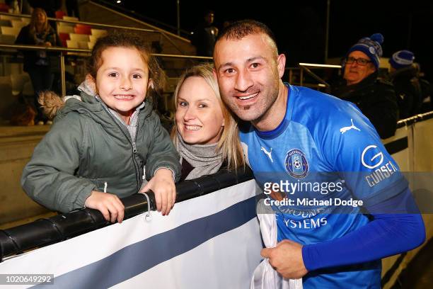 Ramazan TAVSANCIOGLU of Avondale celebrates the win with wife and daughter during the FFA Cup round of 16 match between Avondale FC and Devonport...