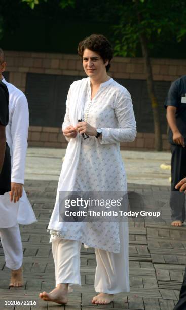 Indian Politician, Priyanka Gandhi pay tribute to Former Prime Minister of India, Rajiv Gandhi in New Delhi.