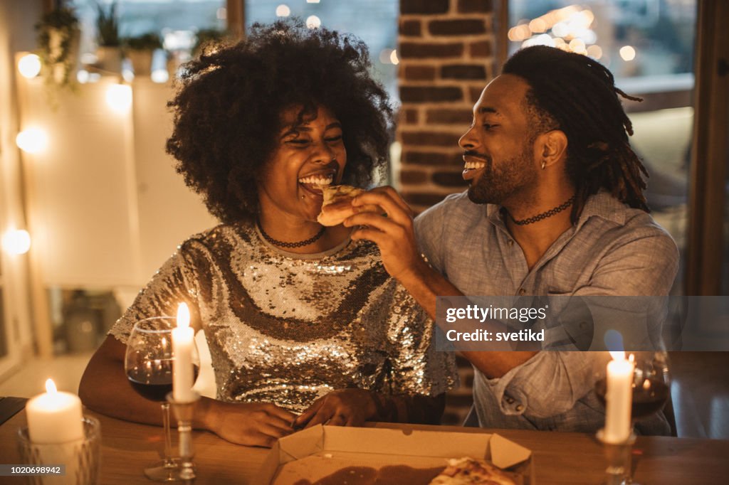 Romantic pizza evening at home