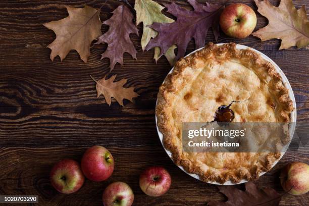 apple pie and fresh fruit - cake from above stock pictures, royalty-free photos & images