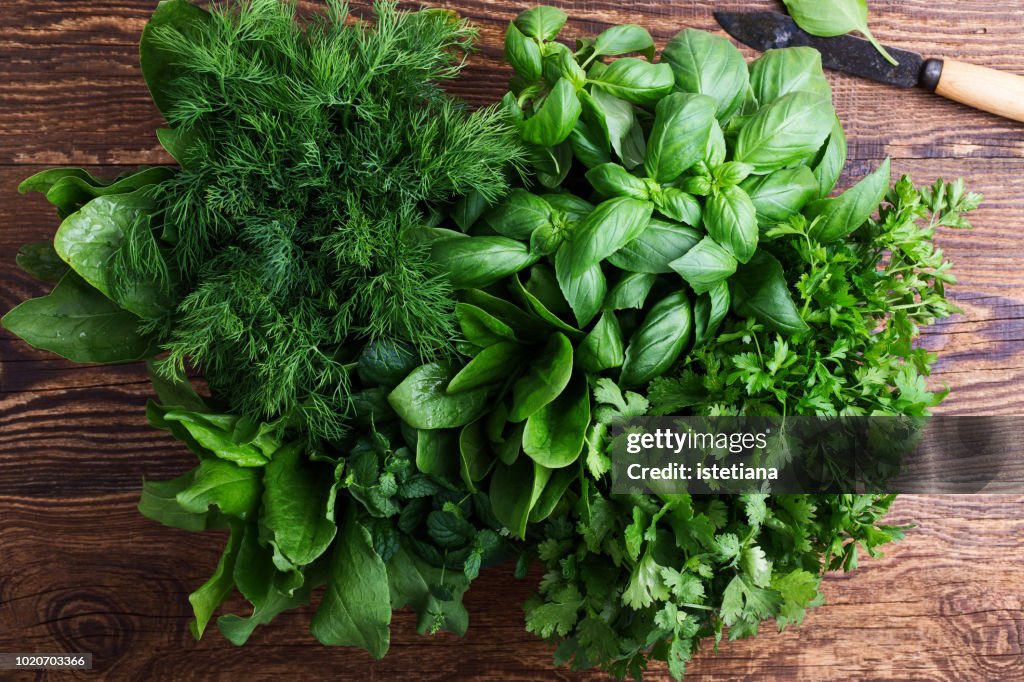 Fresh organic aromatic and culinary herbs