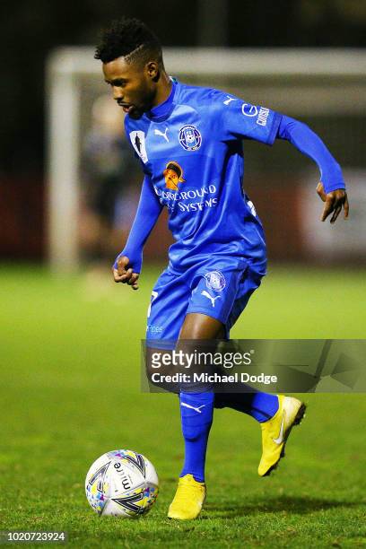 Elvis KAMSOBA of Avondale controls the ball during the FFA Cup round of 16 match between Avondale FC and Devonport Strikers at ABD Stadium on August...