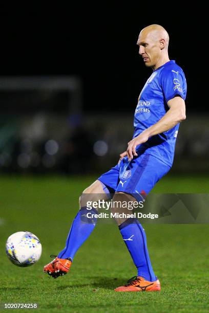 Jeffrey FLEMING of Avondale kicks the ball during the FFA Cup round of 16 match between Avondale FC and Devonport Strikers at ABD Stadium on August...
