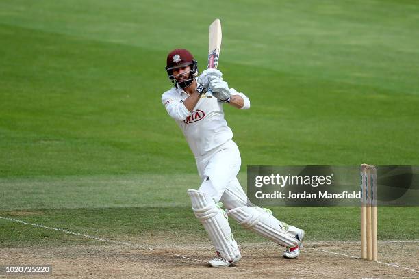 Ben Foakes of Surrey bats during day three of the Specsavers County Championship Division One match between Surrey and Lancashire at The Kia Oval on...