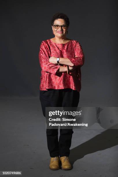 Scottish poet and novelist Jackie Kay attends a photocall during the annual Edinburgh International Book Festival at Charlotte Square Gardens on...