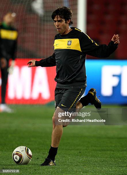 Kaka in action during the Brazil training session at Ellis Park on June 14, 2010 in Johannesburg, South Africa. Brazil will play their opening 2010...