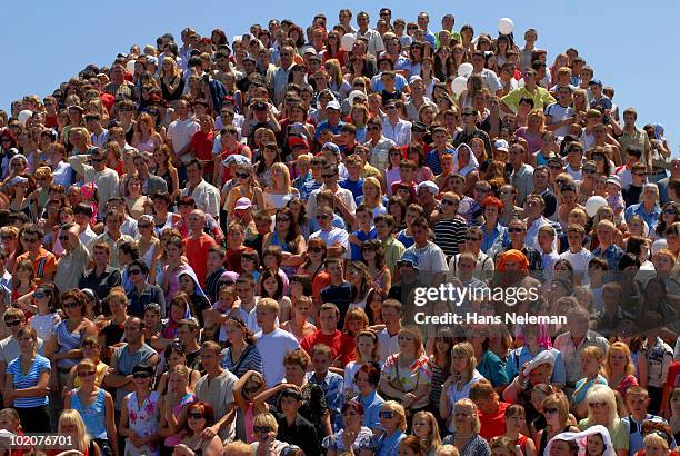 ukraine, dnepropetrovsk, festivalniy prichal, large assemblage of people on hill - ukraine people stock pictures, royalty-free photos & images