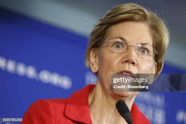 Senator Elizabeth Warren, a Democrat from Massachusetts, speaks during an event at the National Press Club in Washington, D.C., U.S., on Tuesday,...