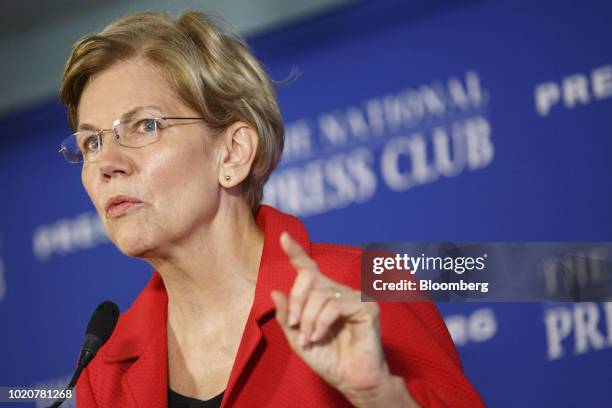 Senator Elizabeth Warren, a Democrat from Massachusetts, speaks during an event at the National Press Club in Washington, D.C., U.S., on Tuesday,...