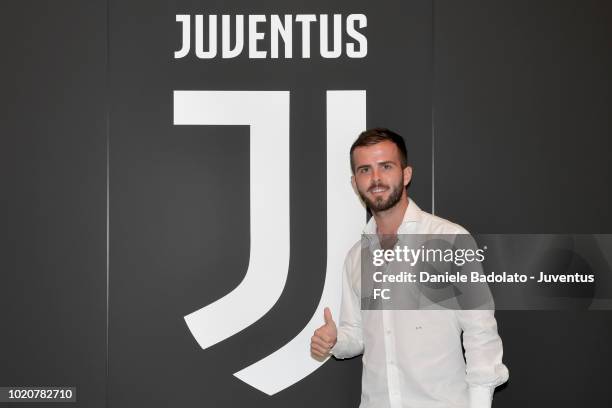 Miralem Pjanic Extends His Contract With Juventus on August 21, 2018 in Turin, Italy.