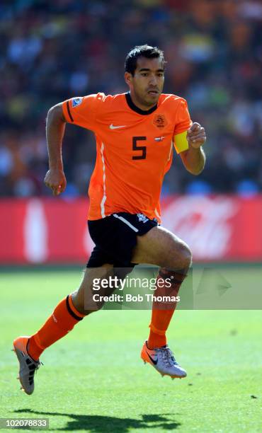Giovanni Van Bronckhorst of the Netherlands during the 2010 FIFA World Cup Group E match between Netherlands and Denmark at Soccer City Stadium on...