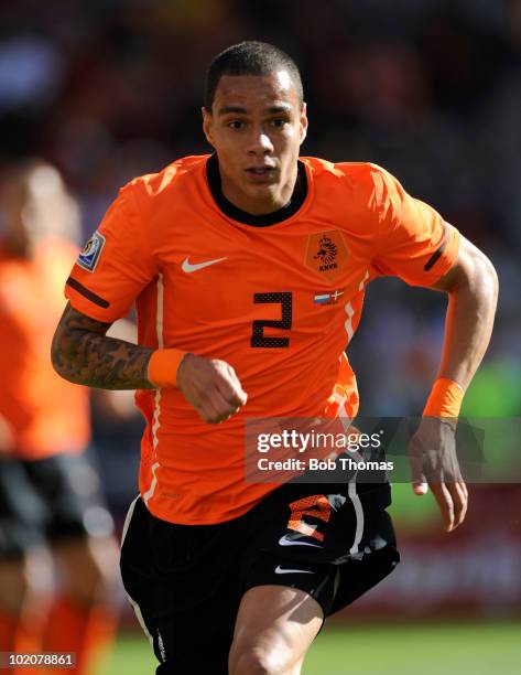 Gregory Van Der Wiel of the Netherlands during the 2010 FIFA World Cup Group E match between Netherlands and Denmark at Soccer City Stadium on June...