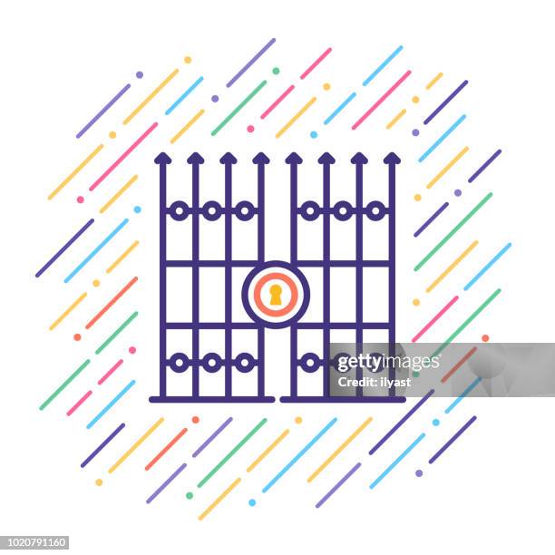 gate line icon - steel gate stock illustrations