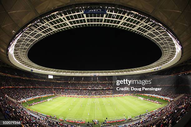 Wide general view of the stadium as the match begins during the 2010 FIFA World Cup South Africa Group F match between Italy and Paraguay at Green...