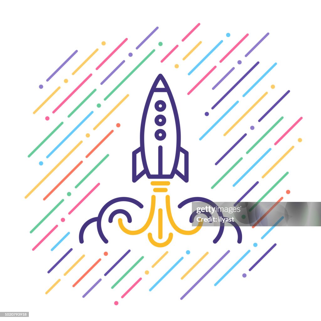 Icono de línea de lanzamiento de cohete