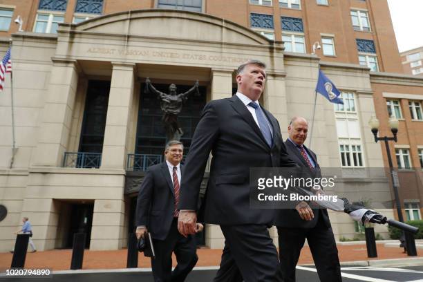 Kevin Downing, lead lawyer for former Donald Trump Campaign Manager Paul Manafort, center, Richard Westling, co-counsel for Manafort, left, and...