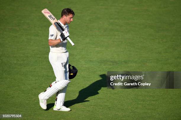 Jos Buttler of England leaves the field after being dismissed by Jasprit Bumrah of India during day four of the Specsavers 3rd Test match between...