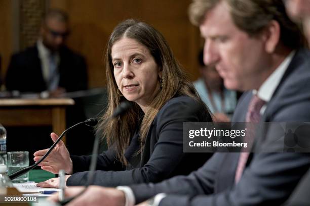 Sigal Mandelker, undersecretary of terrorism and financial crimes at the U.S. Treasury, speaks during a Senate Banking Committee hearing in...