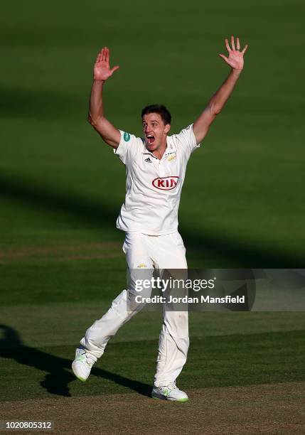 Morne Morkel of Surrey appeals unsuccessfully during day three of the Specsavers County Championship Division One match between Surrey and Lancashire...