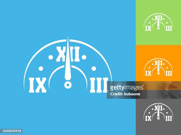 clock face flat icon on blue background - midnight stock illustrations