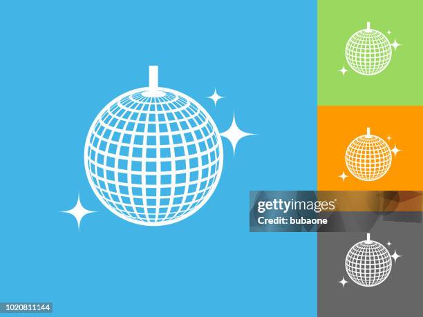 stockillustraties, clipart, cartoons en iconen met gliterring disco bal platte pictogram op blauwe achtergrond - disco ball illustration