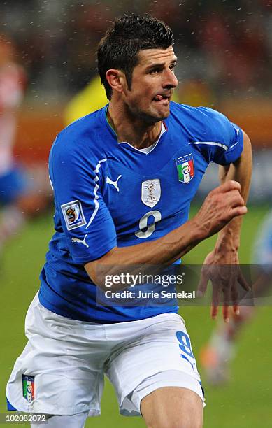 Vincenzo Iaquinta of Italy in action during the 2010 FIFA World Cup South Africa Group F match between Italy and Paraguay at Green Point Stadium on...