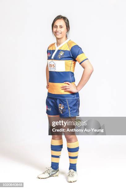 Mystery Mclean Kora poses during a Bay Of Plenty Women's Farah Palmer Cup Rugby headshot session on August 21, 2018 in Mount Maunganui, New Zealand.