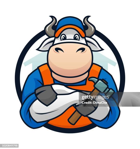 Bull Handyman Mascot Cartoon Character High-Res Vector Graphic