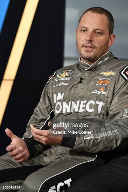 Camping World Truck Series points leader Johnny Sauter answers questions during the press conference for Production Media Day at FOX Sports Studios...