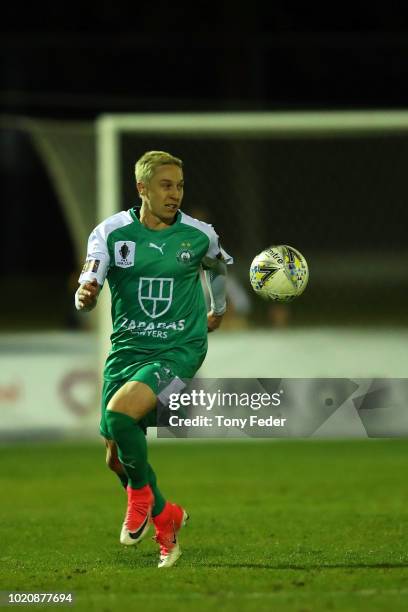 Christopher Lucas of Bentleigh in action during the FFA Cup round of 16 match between Broadmeadow Magic and Bentleigh Greens at Magic Park on August...