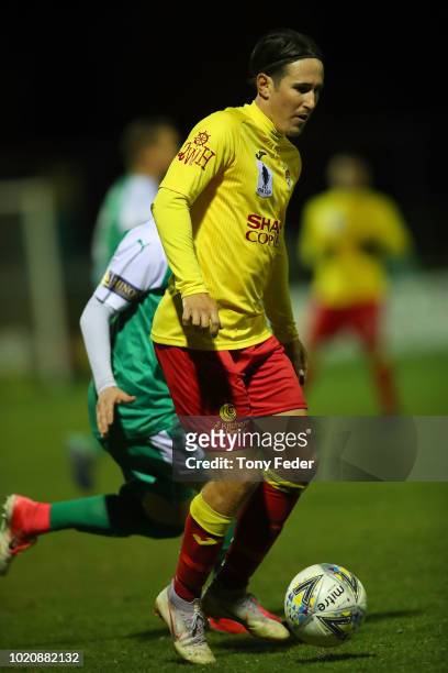 Kale Bradbery of Broadmeadow controls the ball during the FFA Cup round of 16 match between Broadmeadow Magic and Bentleigh Greens at Magic Park on...