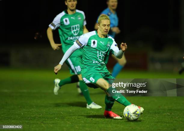 Christopher Lucas of Benleigh controls the ball during the FFA Cup round of 16 match between Broadmeadow Magic and Bentleigh Greens at Magic Park on...