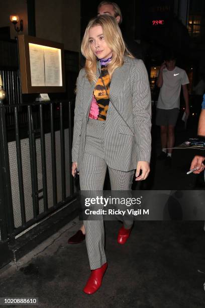 Chloe Grace Moretz seen on a night out arriving at Gymkhana restaurant in Mayfair on August 21, 2018 in London, England.