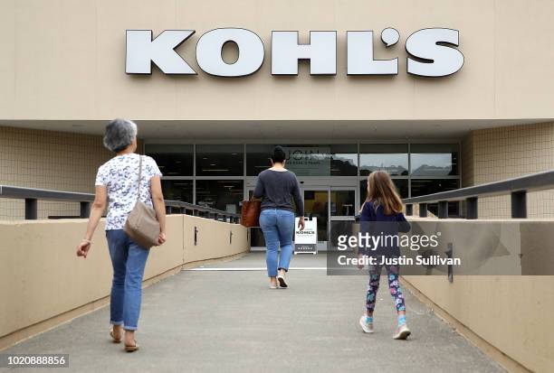 Customers enter a Kohl's store on August 21, 2018 in San Rafael, California. Kohl's reported better than expected second quarter earnings with...