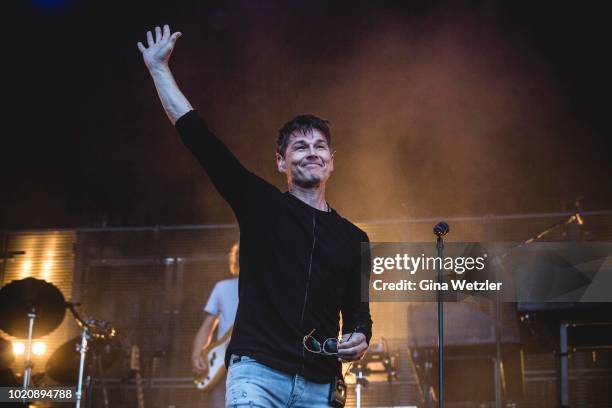 Singer Morten Harket of the Norwegian band A-HA performs live on stage during a concert at the Zitadelle Spandau on August 21, 2018 in Berlin,...