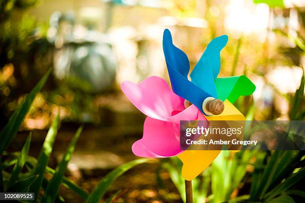 pinwheel in as summer garden - windrad stock-fotos und bilder