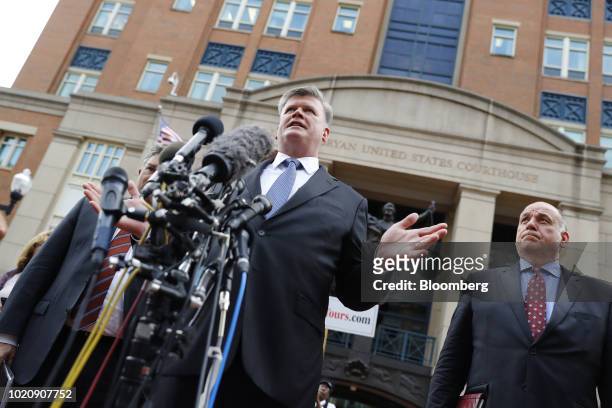 Kevin Downing, lead lawyer for former Donald Trump Campaign Manager Paul Manafort, speaks to members of the media outside District Court in...