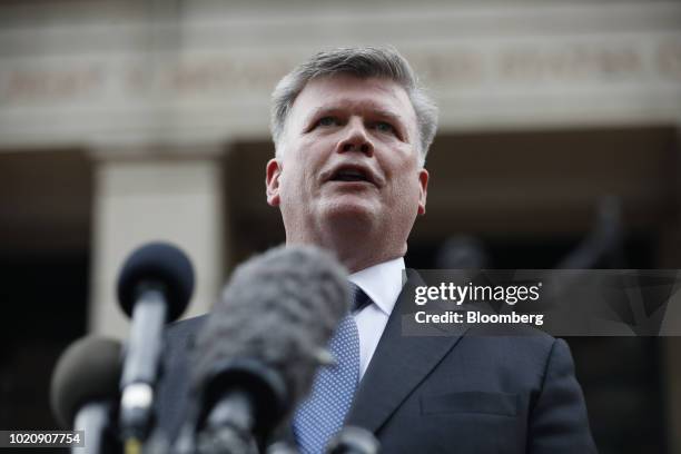 Kevin Downing, lead lawyer for former Donald Trump Campaign Manager Paul Manafort, speaks to members of the media outside District Court in...