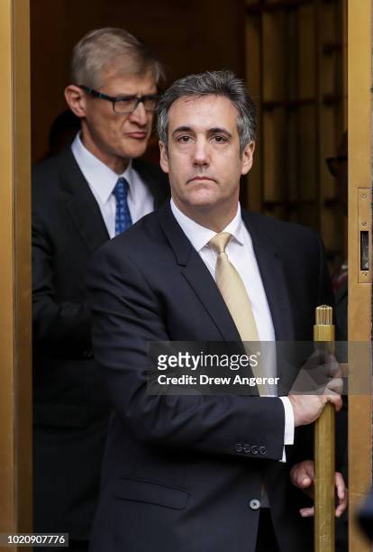 Michael Cohen, President Donald Trump's former personal attorney and fixer, exits federal court, August 21, 2018 in New York City. Cohen reached an...