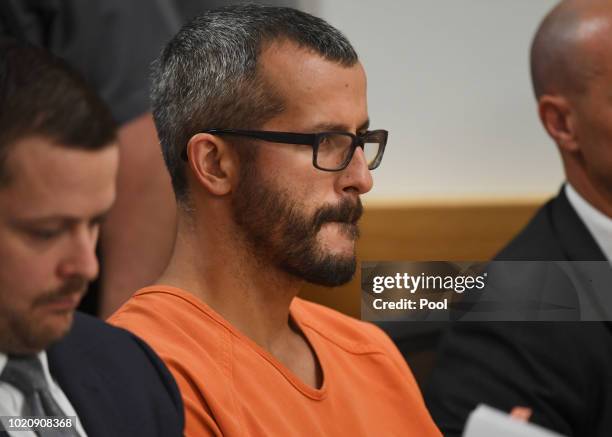 Christopher Watts is in court for his arraignment hearing at the Weld County Courthouse on August 21, 2018 in Greeley, Colorado. Watts faces nine...