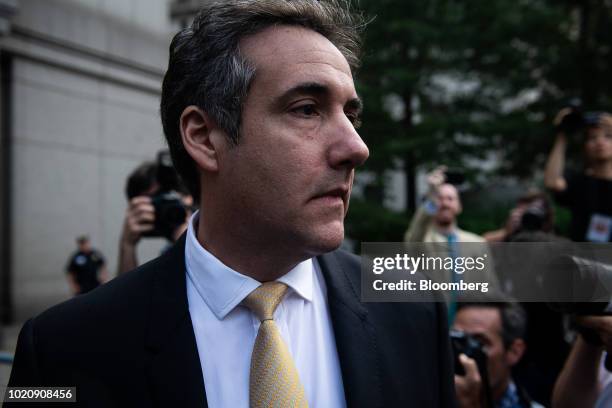 Michael Cohen, former personal lawyer to U.S. President Donald Trump, exits from federal court in New York, U.S., on Tuesday, Aug. 21, 2018. Trump's...