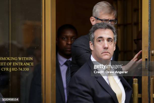 Michael Cohen, President Donald Trump's former personal attorney and fixer, exits federal court, August 21, 2018 in New York City. Cohen reached an...