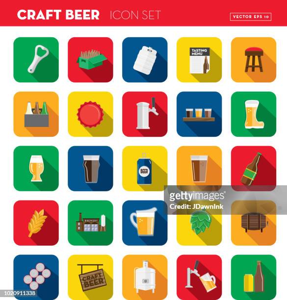 craft beer symbolsatz flat design unter dem motto mit schatten - flat cap stock-grafiken, -clipart, -cartoons und -symbole