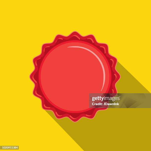 craft beer roten flaschenverschluss flach unter dem motto designikone mit schatten - flaschenverschluss stock-grafiken, -clipart, -cartoons und -symbole
