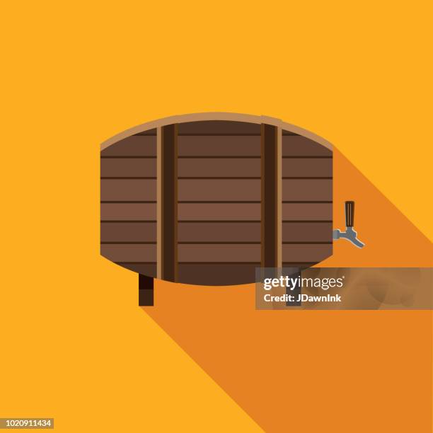craft beer wooden barrel keg flat design themed icon with shadow - distillation stock illustrations